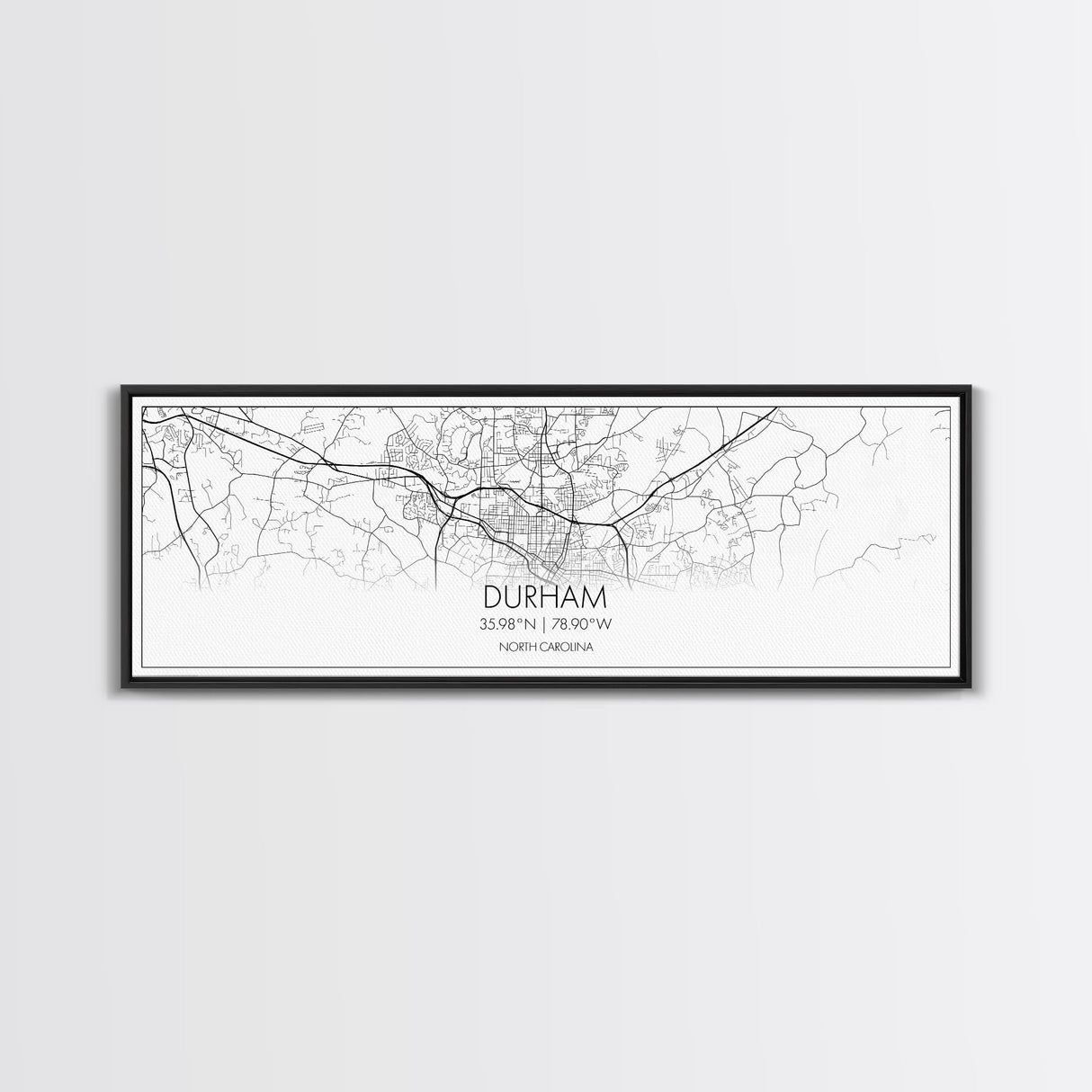 Panoramic Durham City Map, North Carolina Art, Map Print, Minimalist Wall Art, Canvas Art, Housewarming Gift, Street Map Art, Closing Gift