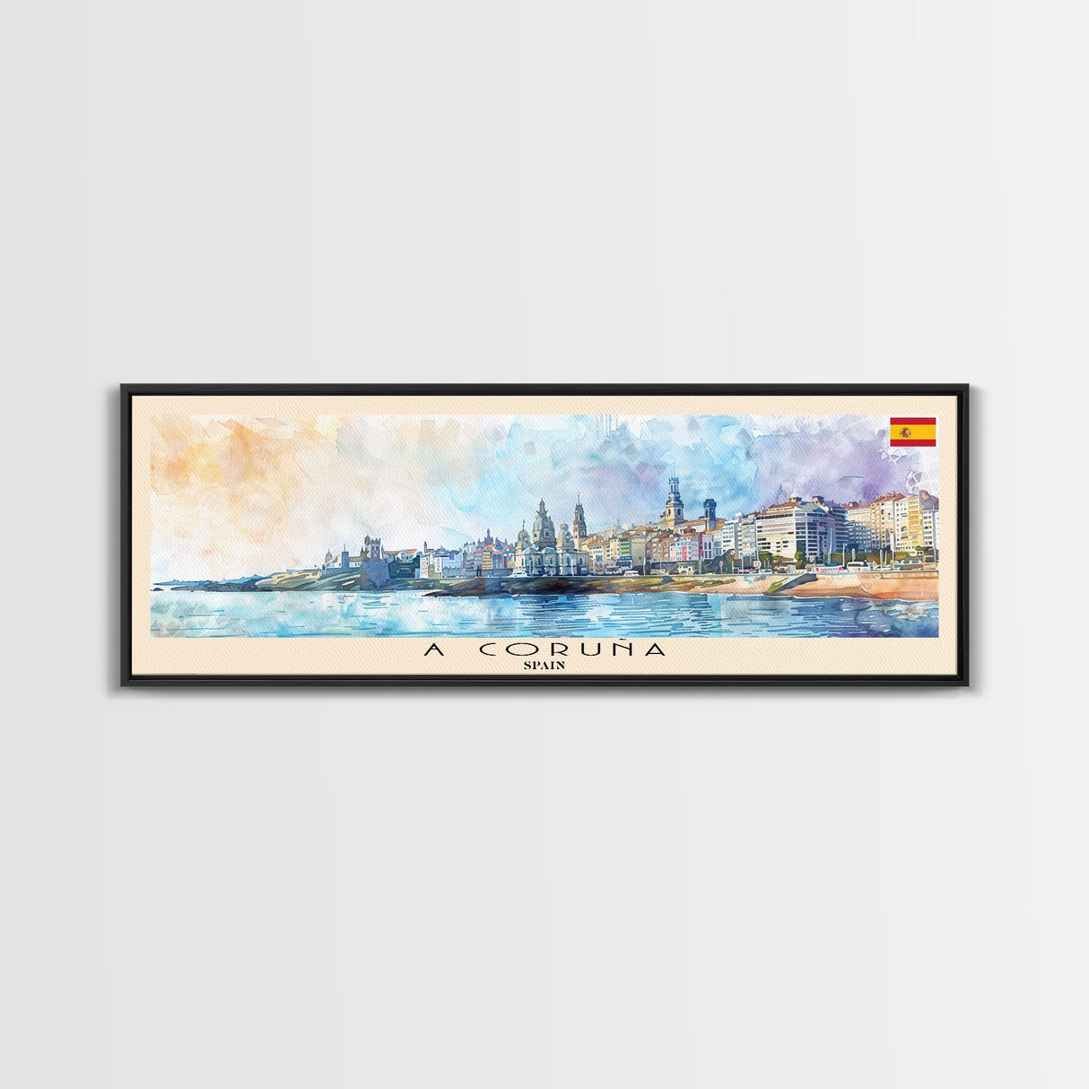 A Coruña Spain Travel Art, City Art, Framed Canvas Print or Metal Wall Art, Europe Travel Poster, Panoramic Wall Art, Extra Wide Wall Art