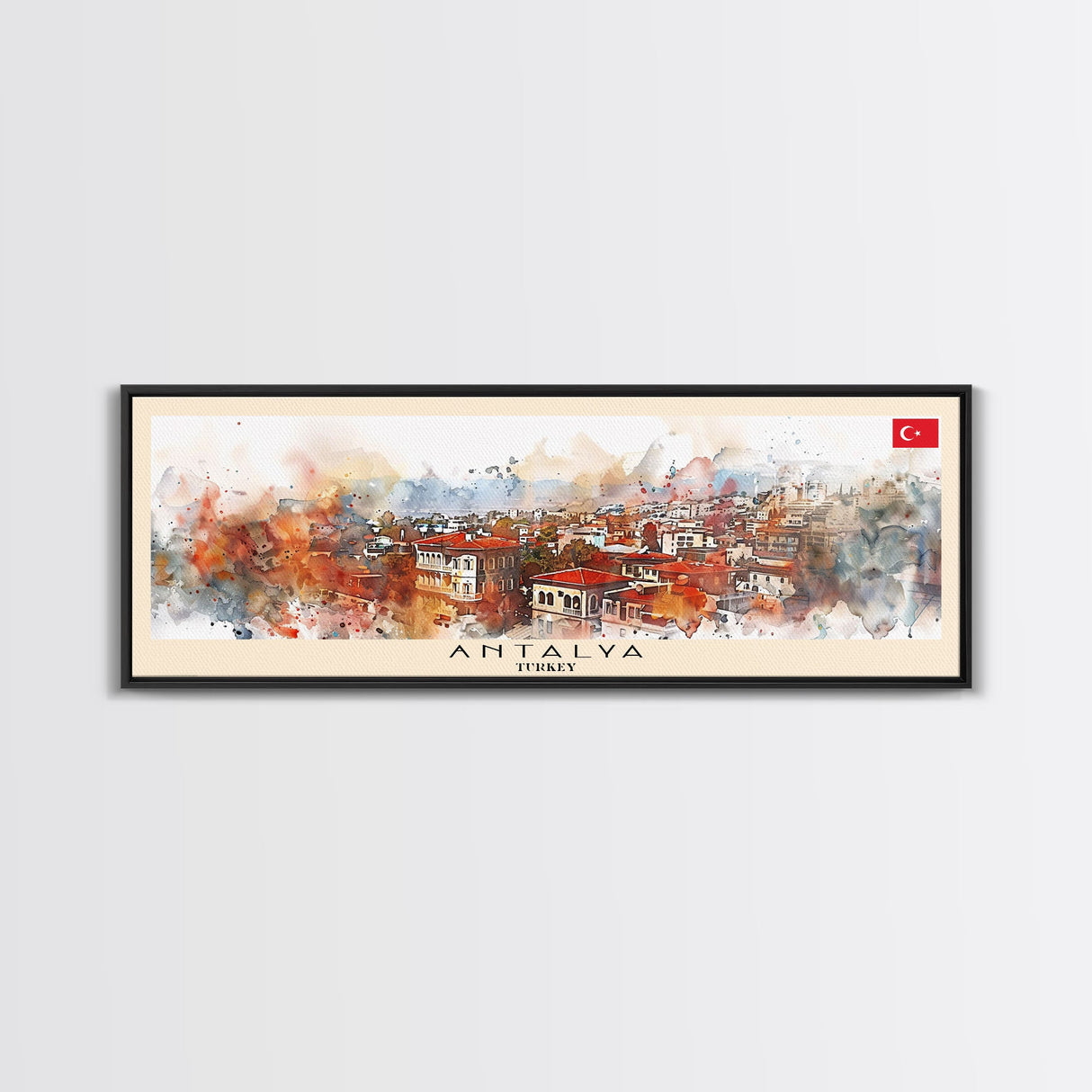 Antalya Turkey Panoramic Travel Poster, Framed Canvas Print or Metal Wall Art, Travel Art, Home Decor, Panoramic Painting, Midcentury Art