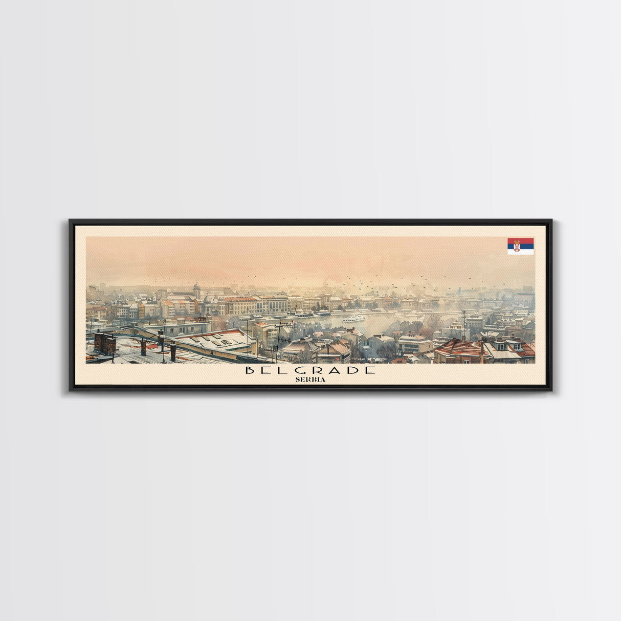 Belgrade Serbia Panoramic Travel Poster, Framed Canvas Print or Metal Wall Art, Travel Art, Home Decor, Panoramic Painting, Midcentury Art