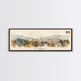 Piteti Romania Panoramic Travel Poster, Framed Canvas Print or Metal Wall Art, Travel Art, Home Decor, Panoramic Painting, Midcentury Art