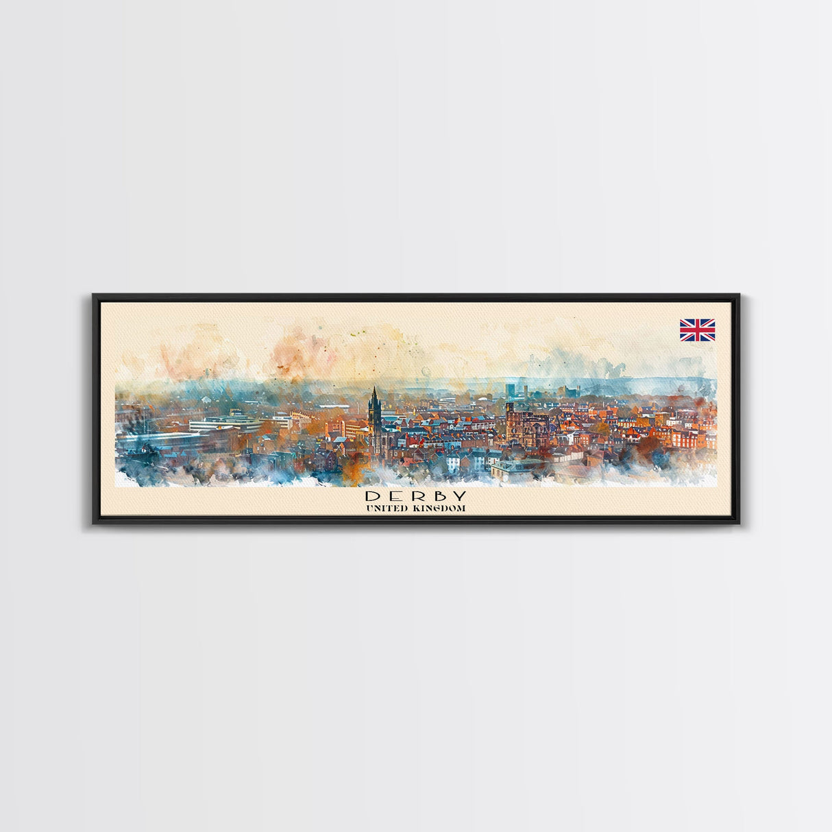 Derby United Kingdom Travel Print Wall Art, Panoramic City Art, Travel Art, Wall Decor, Vacation Gift, Framed Canvas Print Or Metal Art