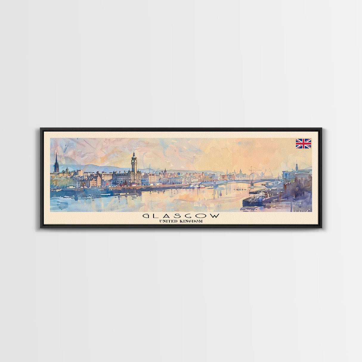 Glasgow United Kingdom Travel Art, City Art, Framed Canvas Print or Metal Wall Art, Europe Travel Poster, Panoramic Wall Art, Extra Wide Wall Art