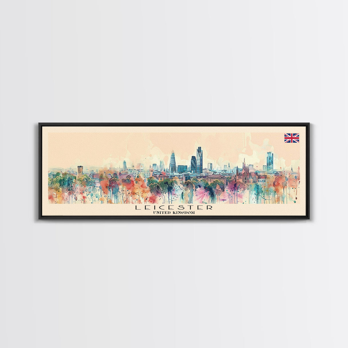 Leicester United Kingdom Travel Print Wall Art, Panoramic City Art, Travel Art, Wall Decor, Vacation Gift, Framed Canvas Print Or Metal Art