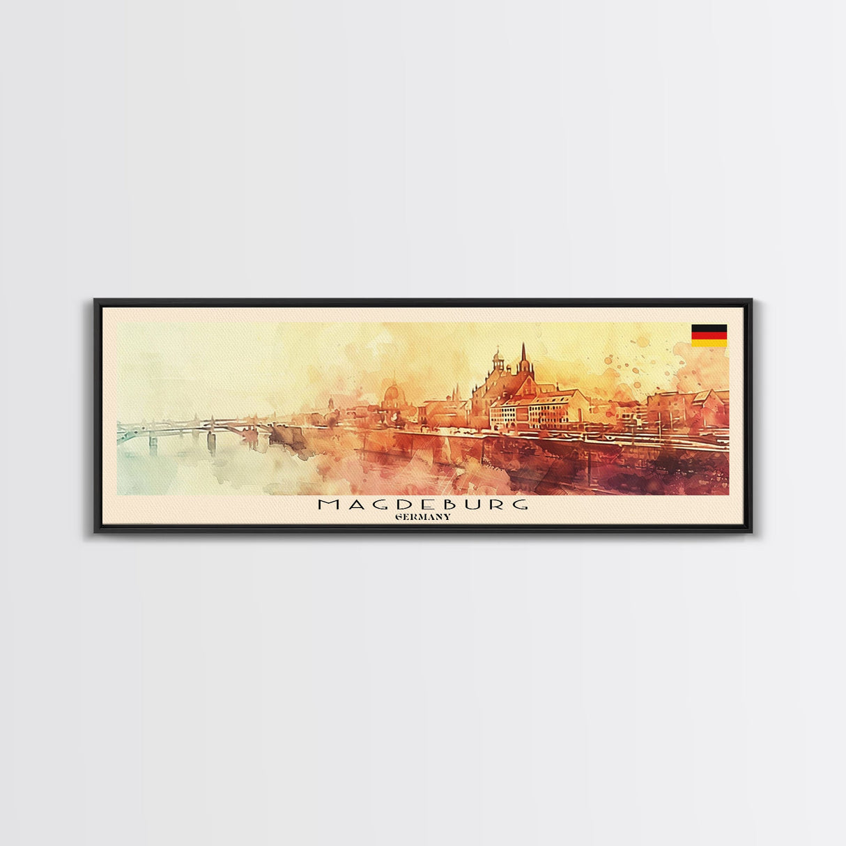 Magdeburg Germany Wall Art, Panoramic Travel Poster, Panoramic Framed Canvas Print, City Wall Art, Wall Hanging Home Decor, Travel Art