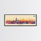 Milan Italy Panoramic Travel Poster, Framed Canvas Print or Metal Wall Art, Travel Art, Home Decor, Panoramic Painting, Midcentury Art