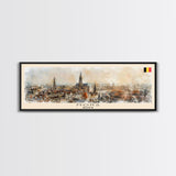 Mons Belgium Panoramic Travel Poster, Framed Canvas Print or Metal Wall Art, Travel Art, Home Decor, Panoramic Painting, Midcentury Art