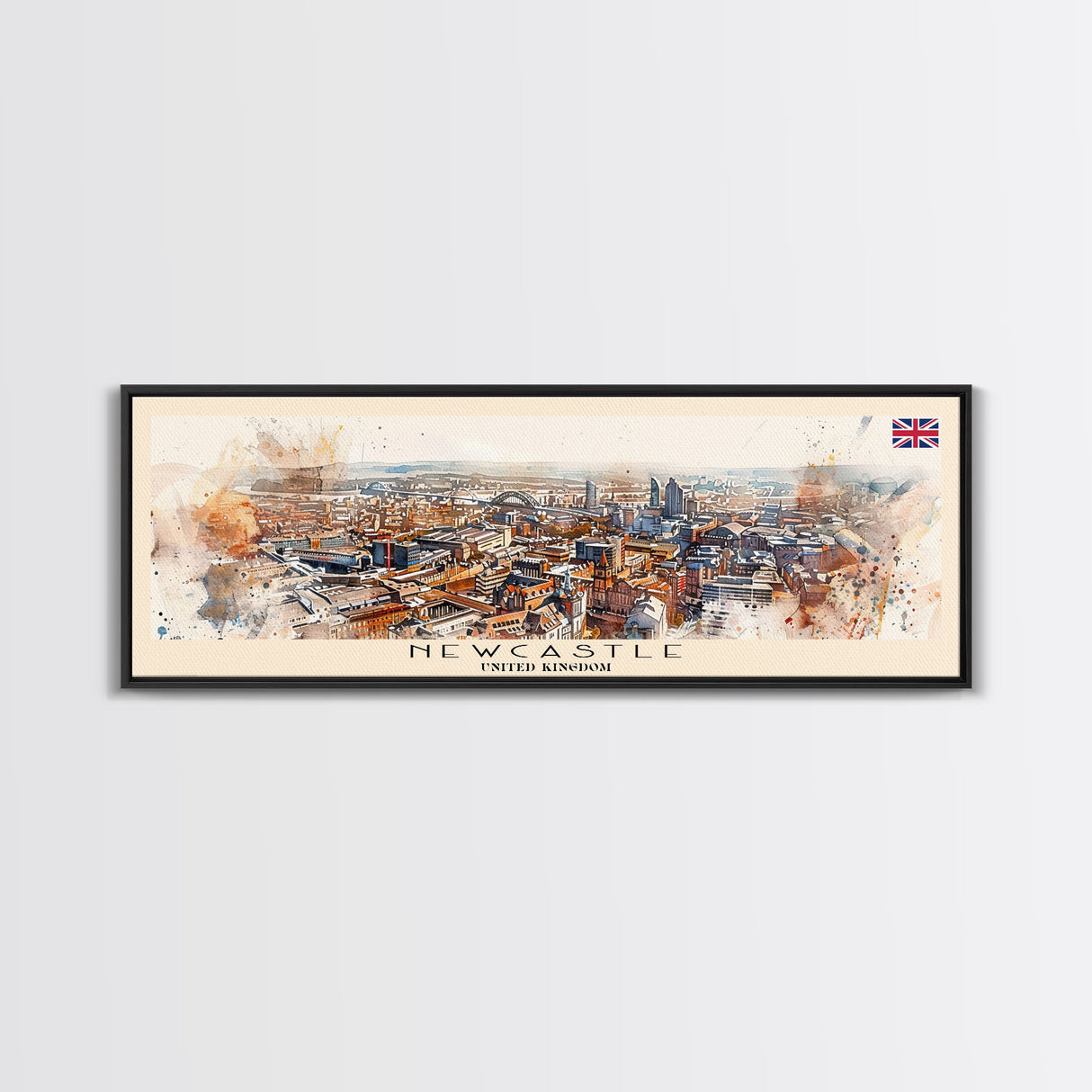 Newcastle United Kingdom Wall Art, Panoramic Travel Poster, Panoramic Framed Canvas Print, City Wall Art, Wall Hanging Home Decor, Travel Art