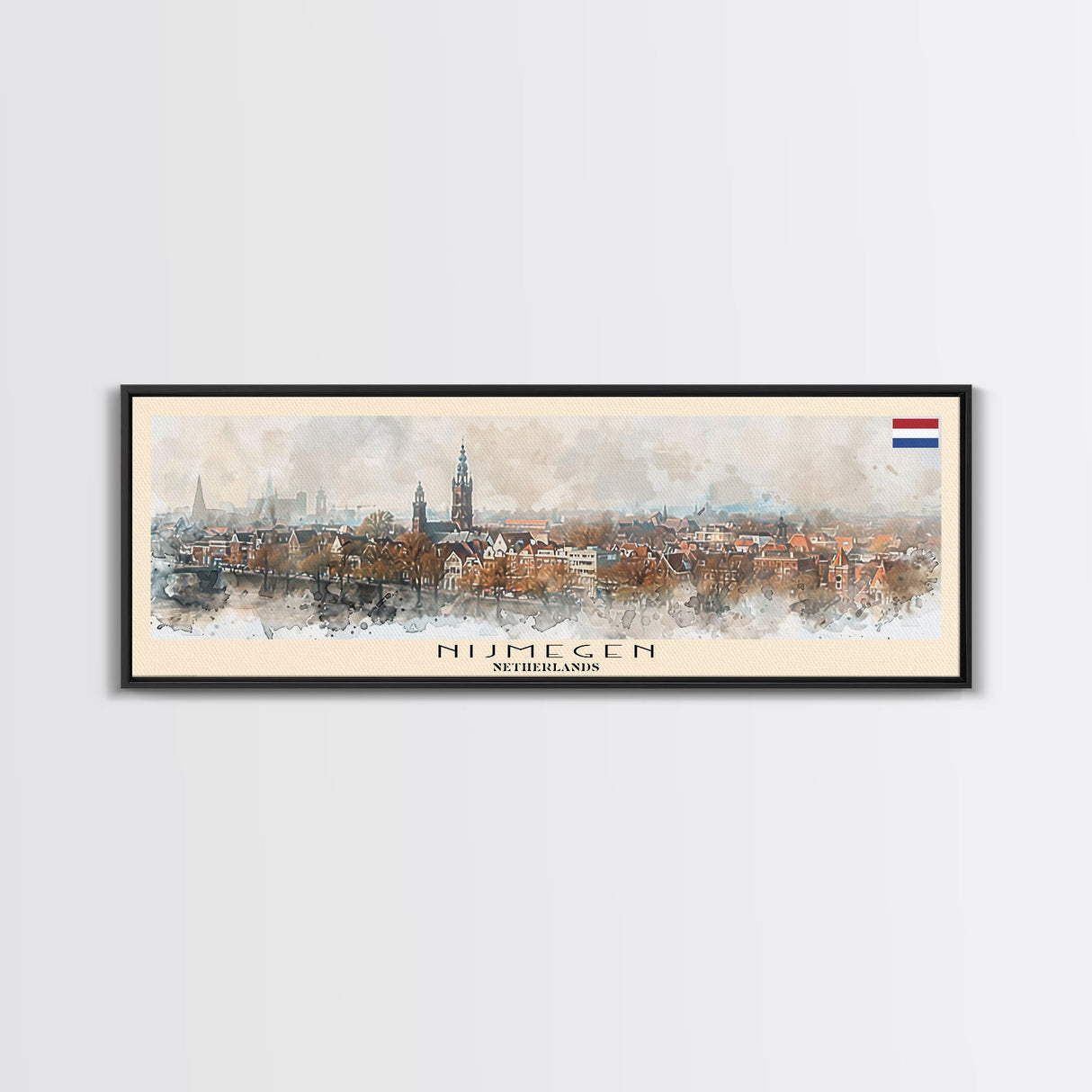 Nijmegen Netherlands Panoramic Travel Poster, Framed Canvas Print or Metal Wall Art, Travel Art, Home Decor, Panoramic Painting, Midcentury Art