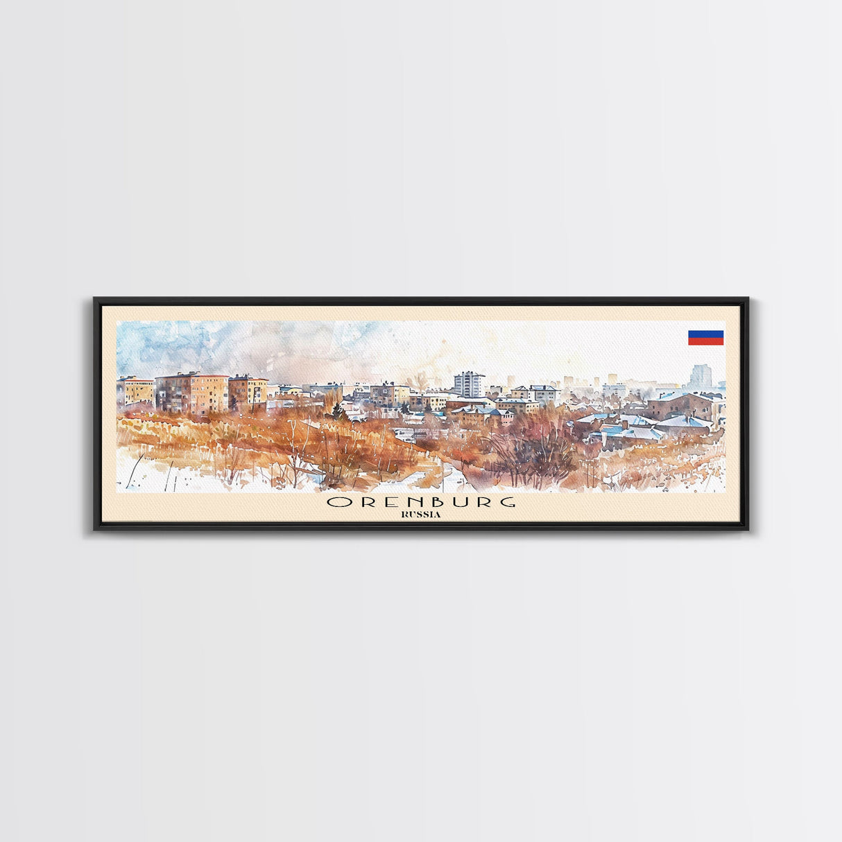 Orenburg Russia Panoramic Travel Poster, Framed Canvas Print or Metal Wall Art, Travel Art, Home Decor, Panoramic Painting, Midcentury Art