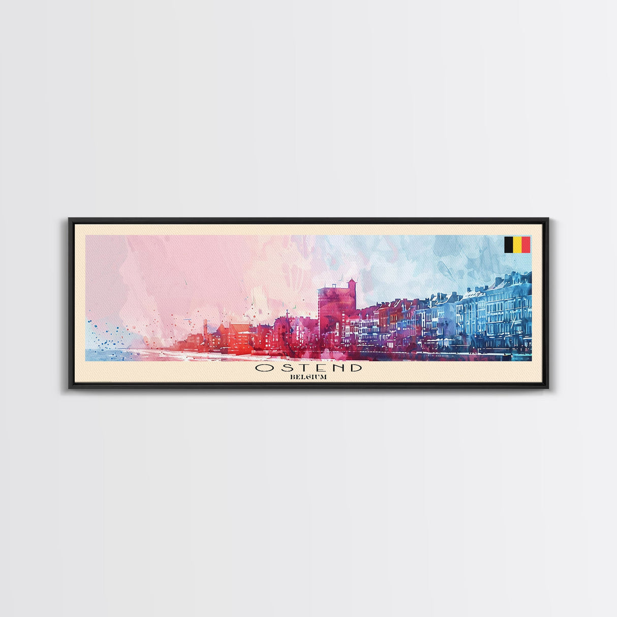 Ostend Belgium Panoramic Travel Poster, Framed Canvas Print or Metal Wall Art, Travel Art, Home Decor, Panoramic Painting, Midcentury Art