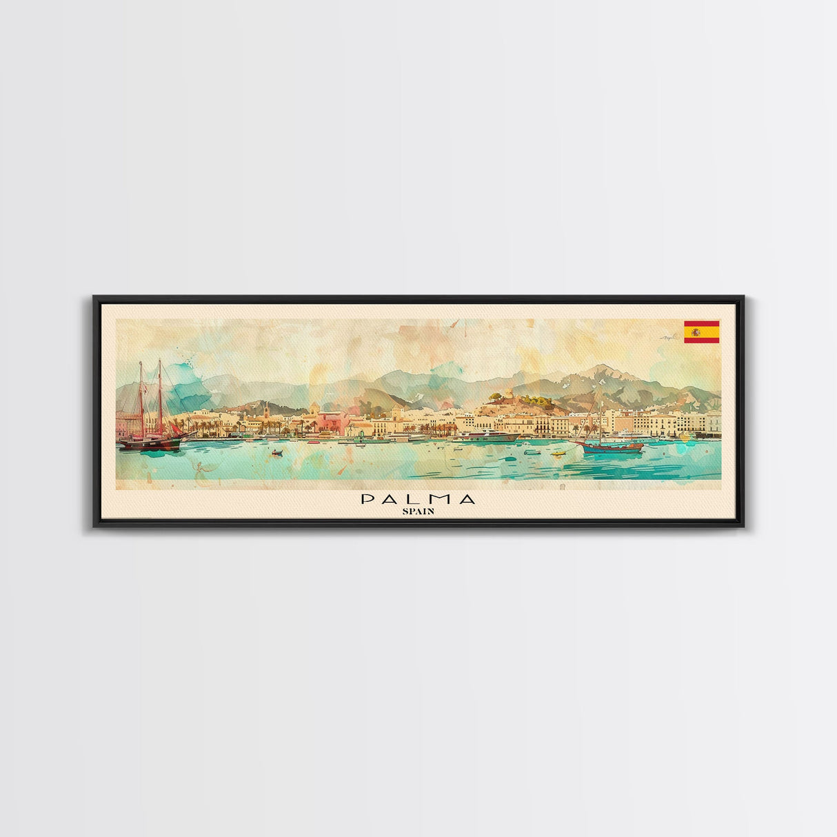 Palma Spain Travel Art, City Art, Framed Canvas Print or Metal Wall Art, Europe Travel Poster, Panoramic Wall Art, Extra Wide Wall Art