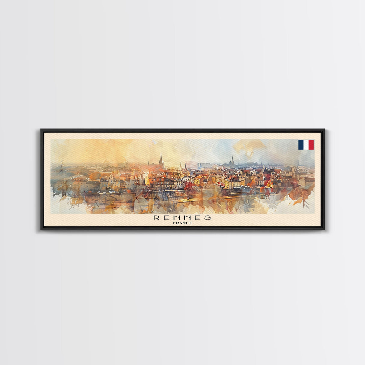 Rennes France Panoramic Travel Poster, Framed Canvas Print or Metal Wall Art, Travel Art, Home Decor, Panoramic Painting, Midcentury Art