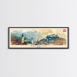 Salzburg Austria Panoramic Travel Poster, Framed Canvas Print or Metal Wall Art, Travel Art, Home Decor, Panoramic Painting, Midcentury Art