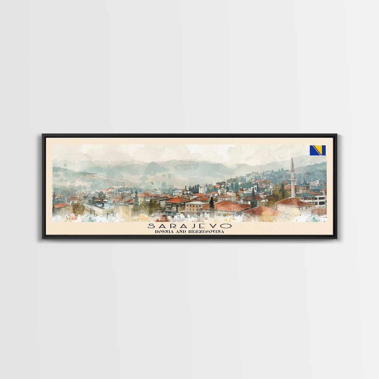 Sarajevo Bosnia Travel Art, City Art, Framed Canvas Print or Metal Wall Art, Europe Travel Poster, Panoramic Wall Art, Extra Wide Wall Art