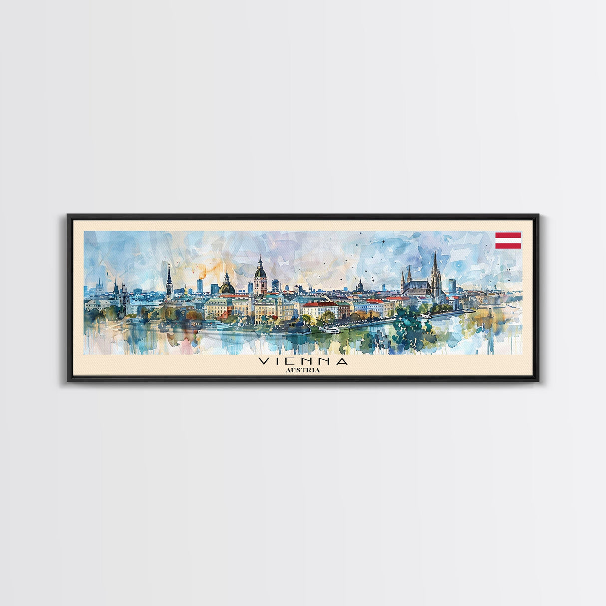 Vienna Austria Panoramic Travel Poster, Framed Canvas Print or Metal Wall Art, Travel Art, Home Decor, Panoramic Painting, Midcentury Art