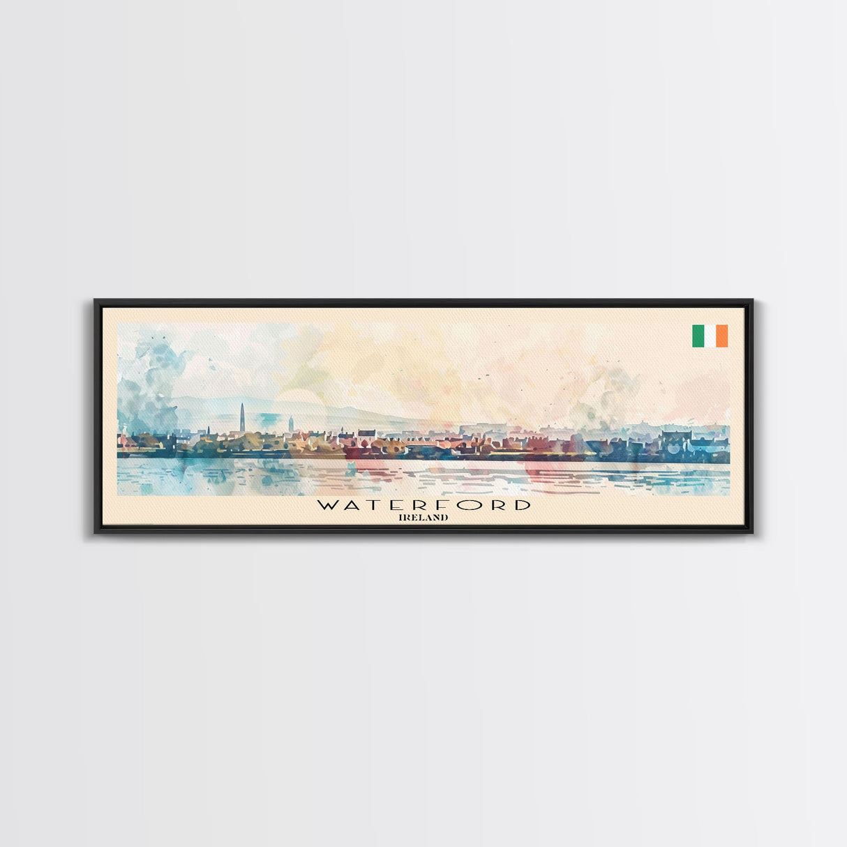 Waterford Ireland Panoramic Travel Poster, Framed Canvas Print or Metal Wall Art, Travel Art, Home Decor, Panoramic Painting, Midcentury Art