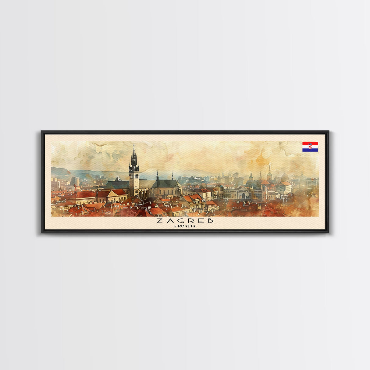 Zagreb Croatia Travel Art, City Art, Framed Canvas Print or Metal Wall Art, Europe Travel Poster, Panoramic Wall Art, Extra Wide Wall Art