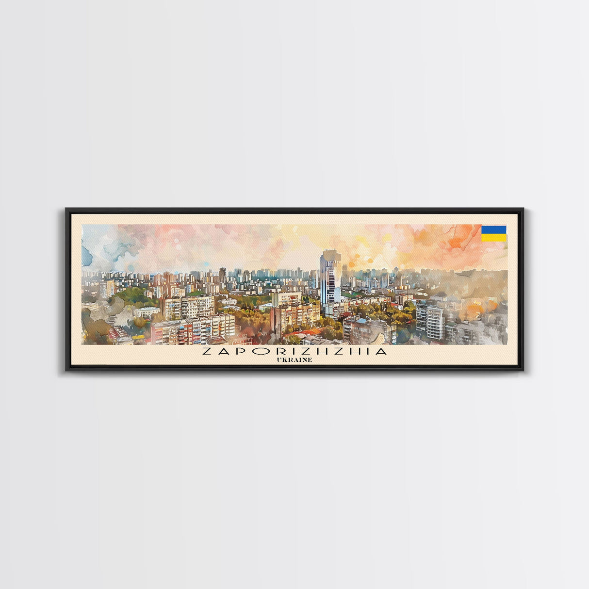 Zaporizhzhia Ukraine Panoramic Travel Poster, Framed Canvas Print or Metal Wall Art, Travel Art, Home Decor, Panoramic Painting, Midcentury Art