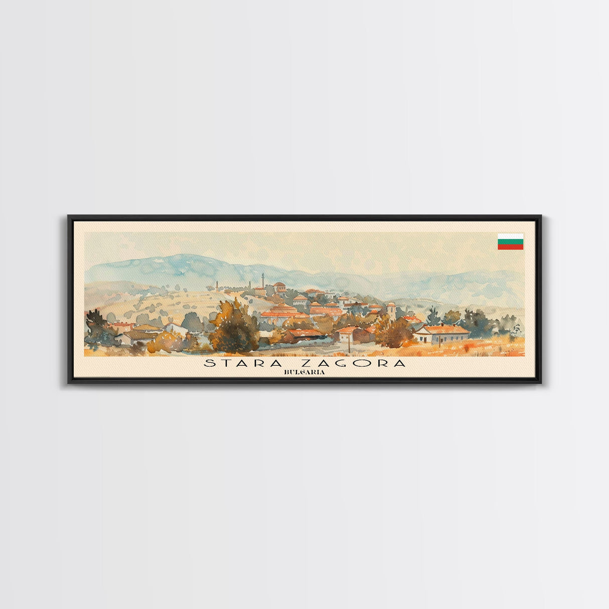 Stara Zagora Bulgaria Wall Art, Panoramic Travel Poster, Panoramic Framed Canvas Print, City Wall Art, Wall Hanging Home Decor, Travel Art