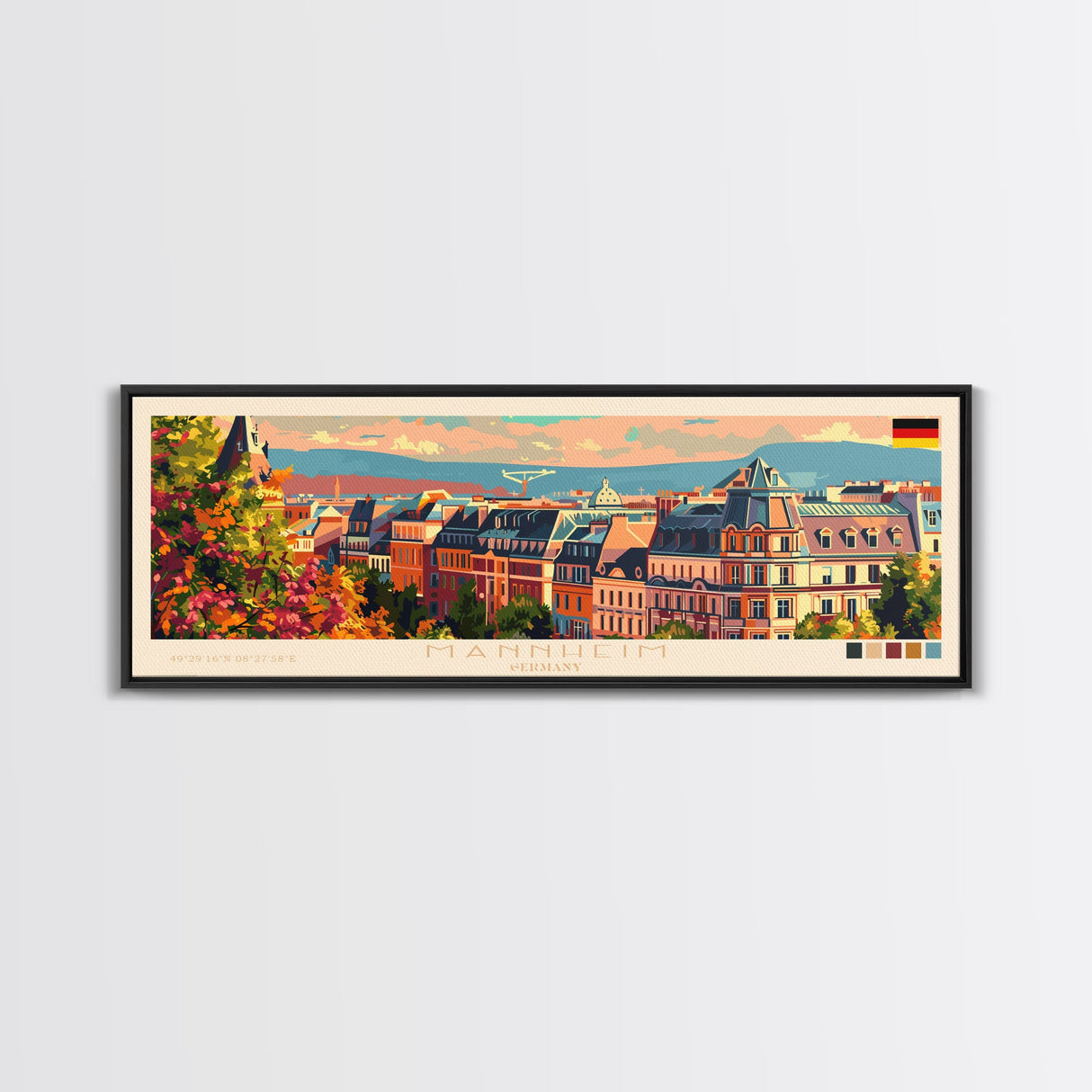 Mannheim Germany Travel Print Wall Art, Panoramic City Art, Travel Art, Wall Decor, Vacation Gift, Framed Canvas Print Or Metal Art