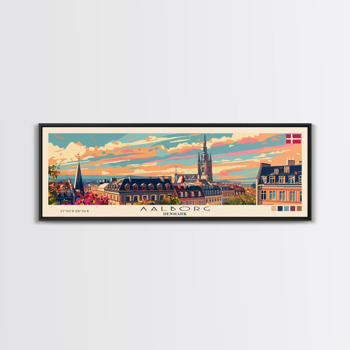 Aalborg Denmark Wall Art, Panoramic Travel Poster, Panoramic Framed Canvas Print, City Wall Art, Wall Hanging Home Decor, Travel Art