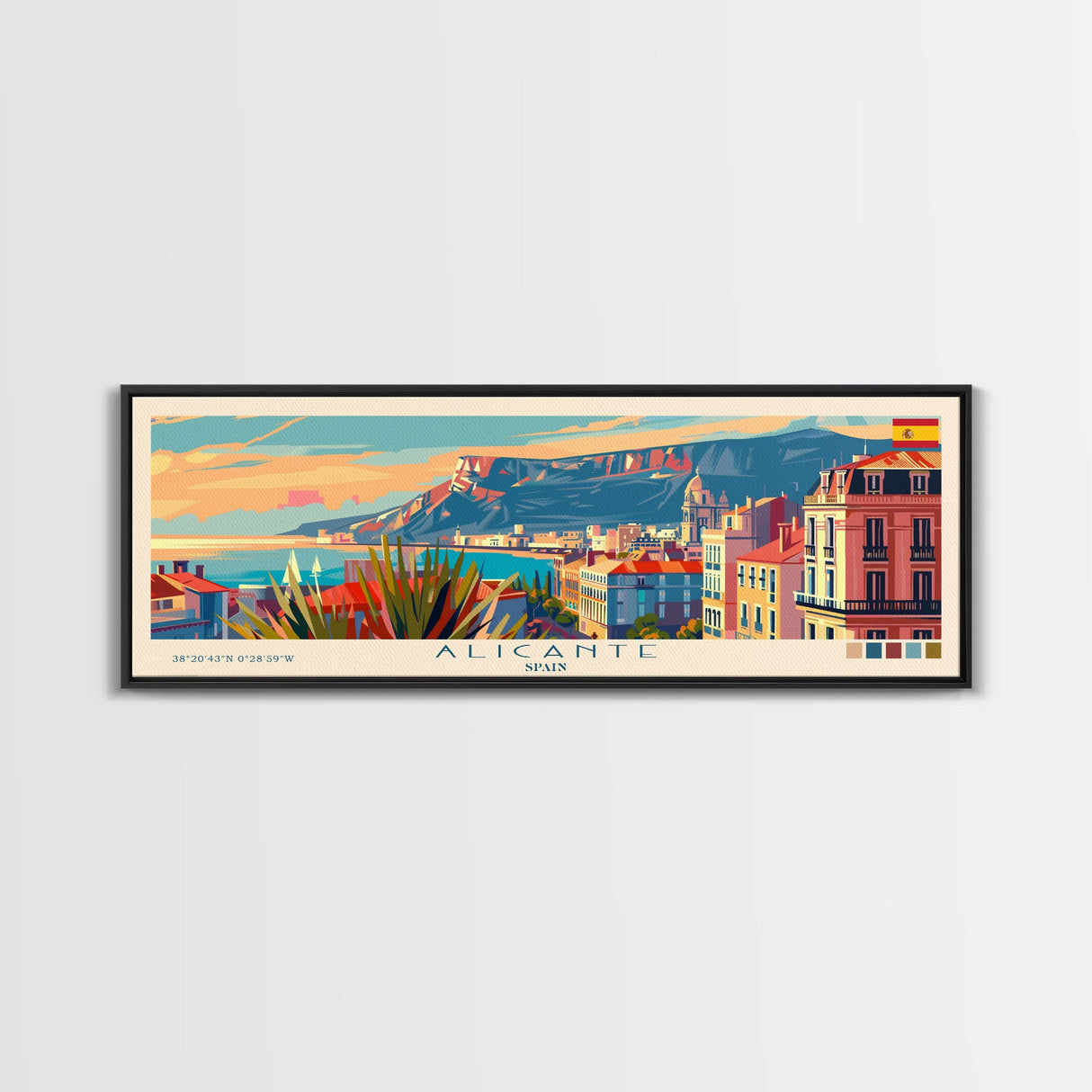 Alicante Spain Travel Print Wall Art, Panoramic City Art, Travel Art, Wall Decor, Vacation Gift, Framed Canvas Print Or Metal Art