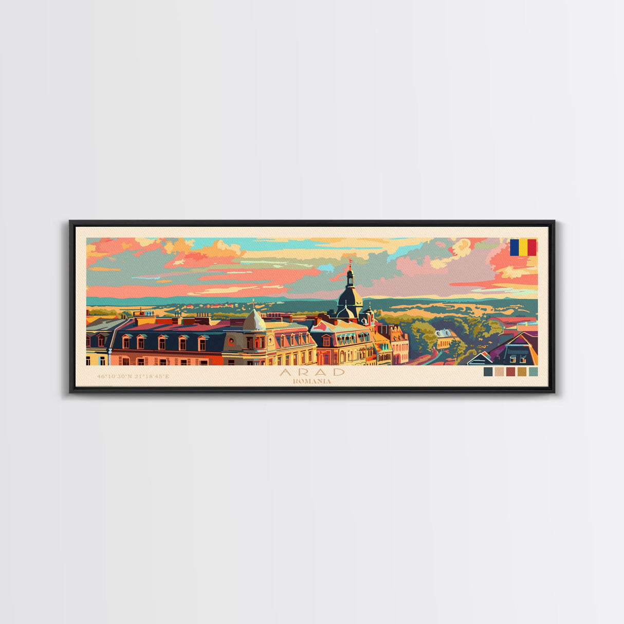 Arad Romania Travel Art, City Art, Framed Canvas Print or Metal Wall Art, Europe Travel Poster, Panoramic Wall Art, Extra Wide Wall Art