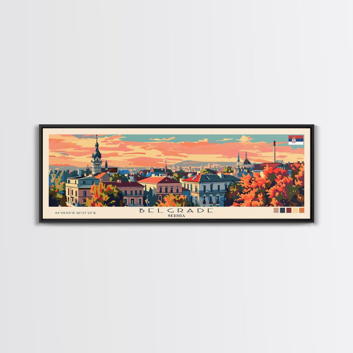 Belgrade Serbia Panoramic Travel Poster, Framed Canvas Print or Metal Wall Art, Travel Art, Home Decor, Panoramic Painting, Midcentury Art