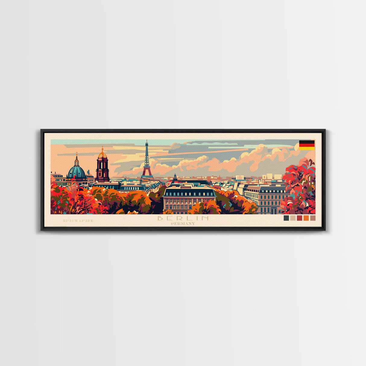 Berlin Germany Travel Print Wall Art, Panoramic City Art, Travel Art, Wall Decor, Vacation Gift, Framed Canvas Print Or Metal Art