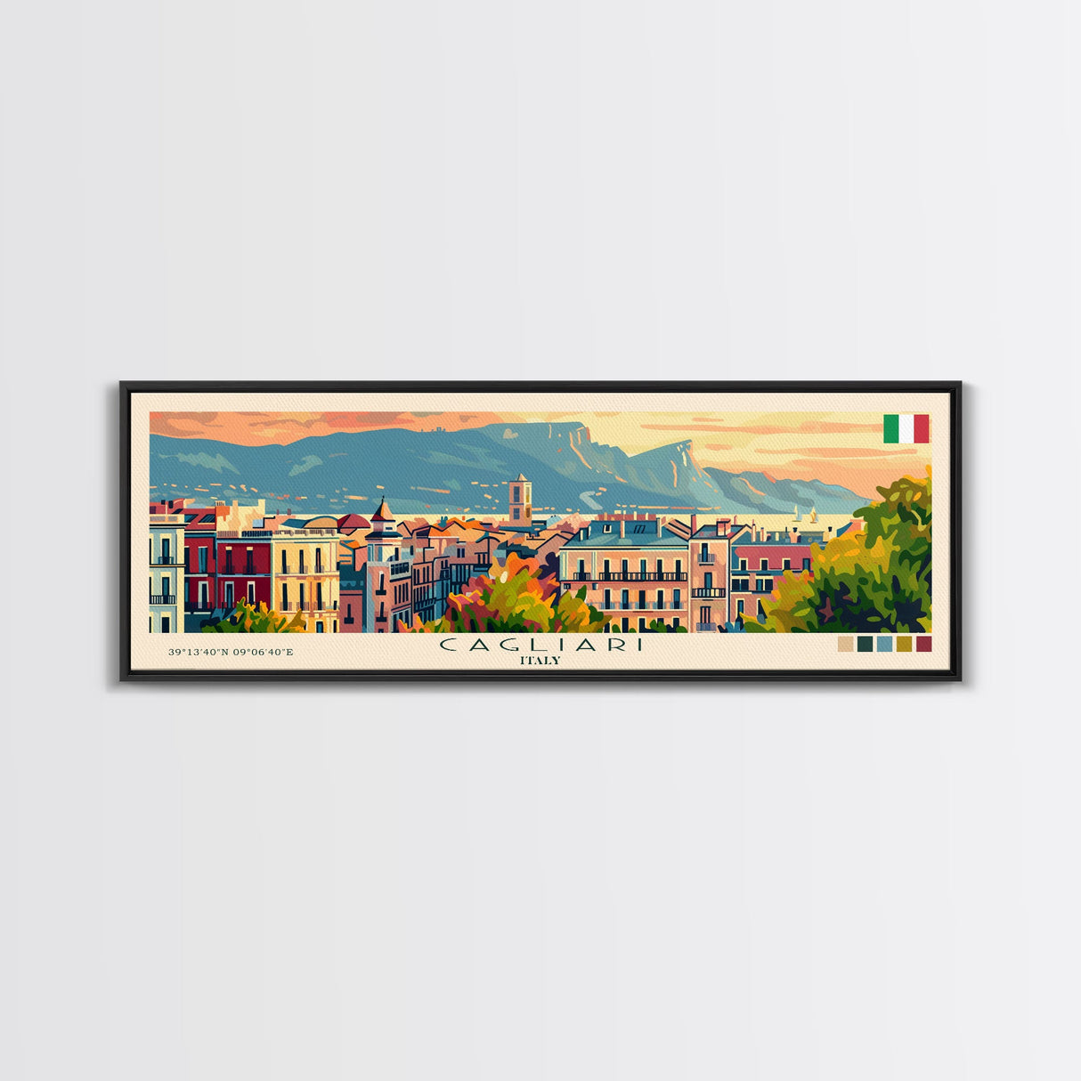 Cagliari Italy Wall Art, Panoramic Travel Poster, Panoramic Framed Canvas Print, City Wall Art, Wall Hanging Home Decor, Travel Art