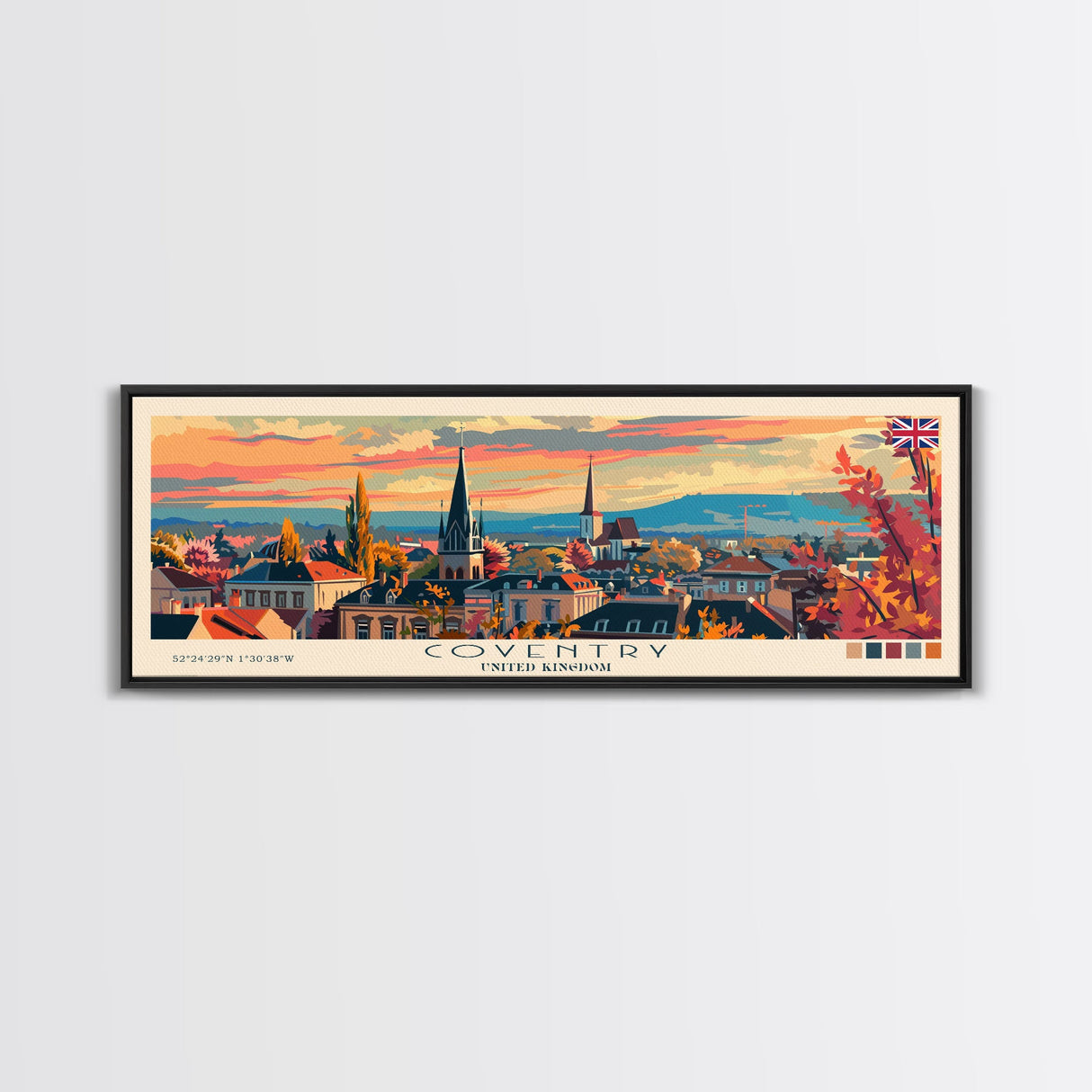 Coventry United Kingdom Wall Art, Panoramic Travel Poster, Panoramic Framed Canvas Print, City Wall Art, Wall Hanging Home Decor, Travel Art