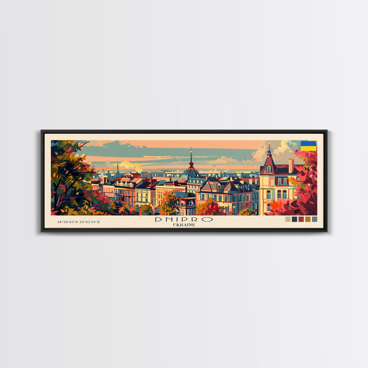 Dnipro Ukraine Wall Art, Panoramic Travel Poster, Panoramic Framed Canvas Print, City Wall Art, Wall Hanging Home Decor, Travel Art