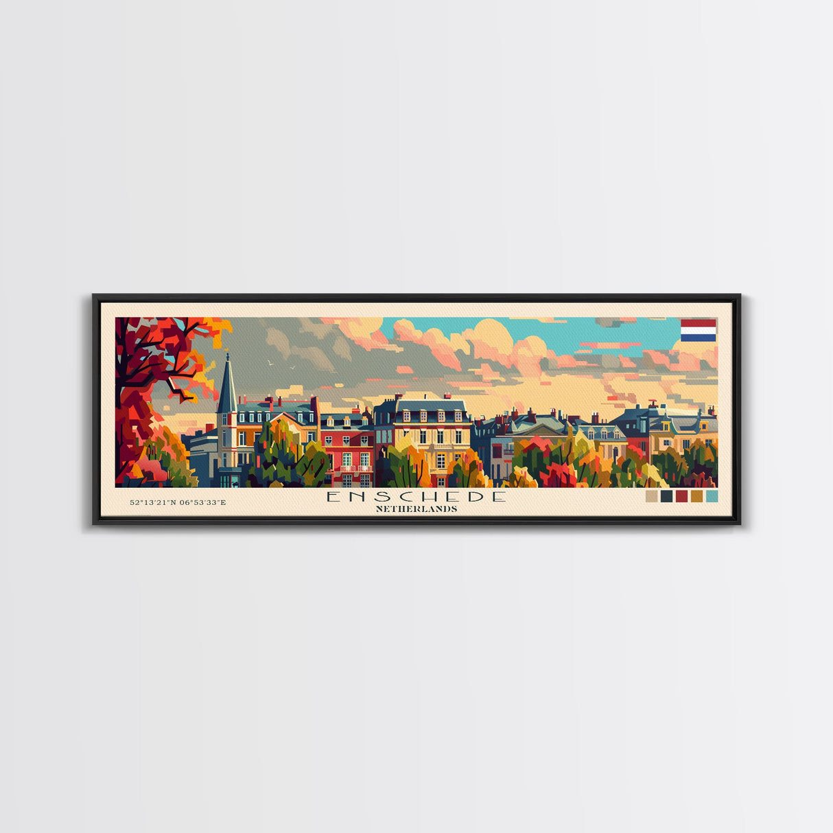 Enschede Netherlands Wall Art, Panoramic Travel Poster, Panoramic Framed Canvas Print, City Wall Art, Wall Hanging Home Decor, Travel Art