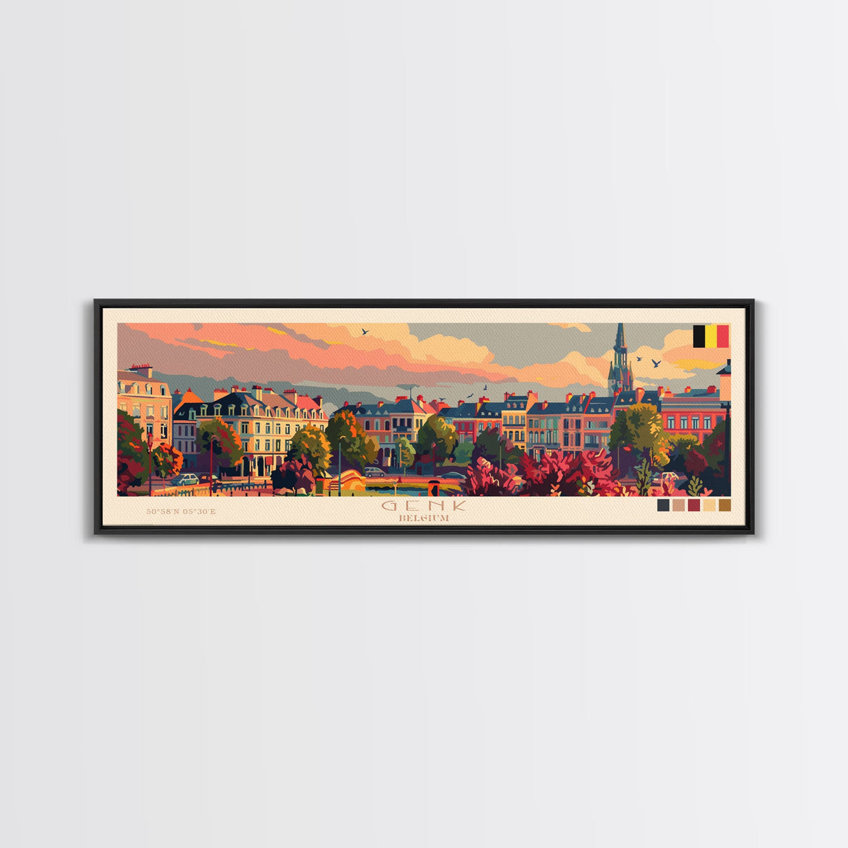 Genk Belgium Travel Print Wall Art, Panoramic City Art, Travel Art, Wall Decor, Vacation Gift, Framed Canvas Print Or Metal Art