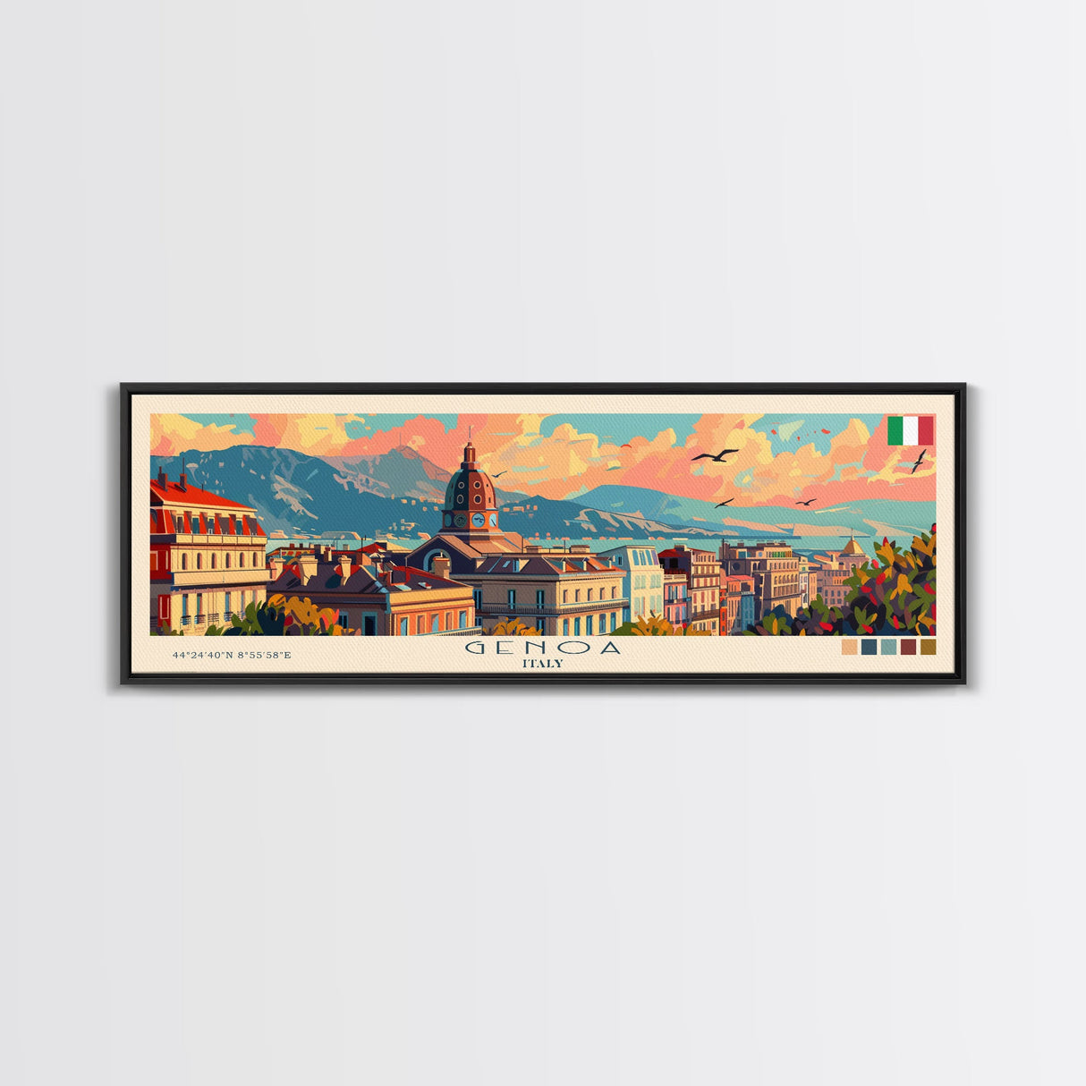 Genoa Italy Travel Art, City Art, Framed Canvas Print or Metal Wall Art, Europe Travel Poster, Panoramic Wall Art, Extra Wide Wall Art