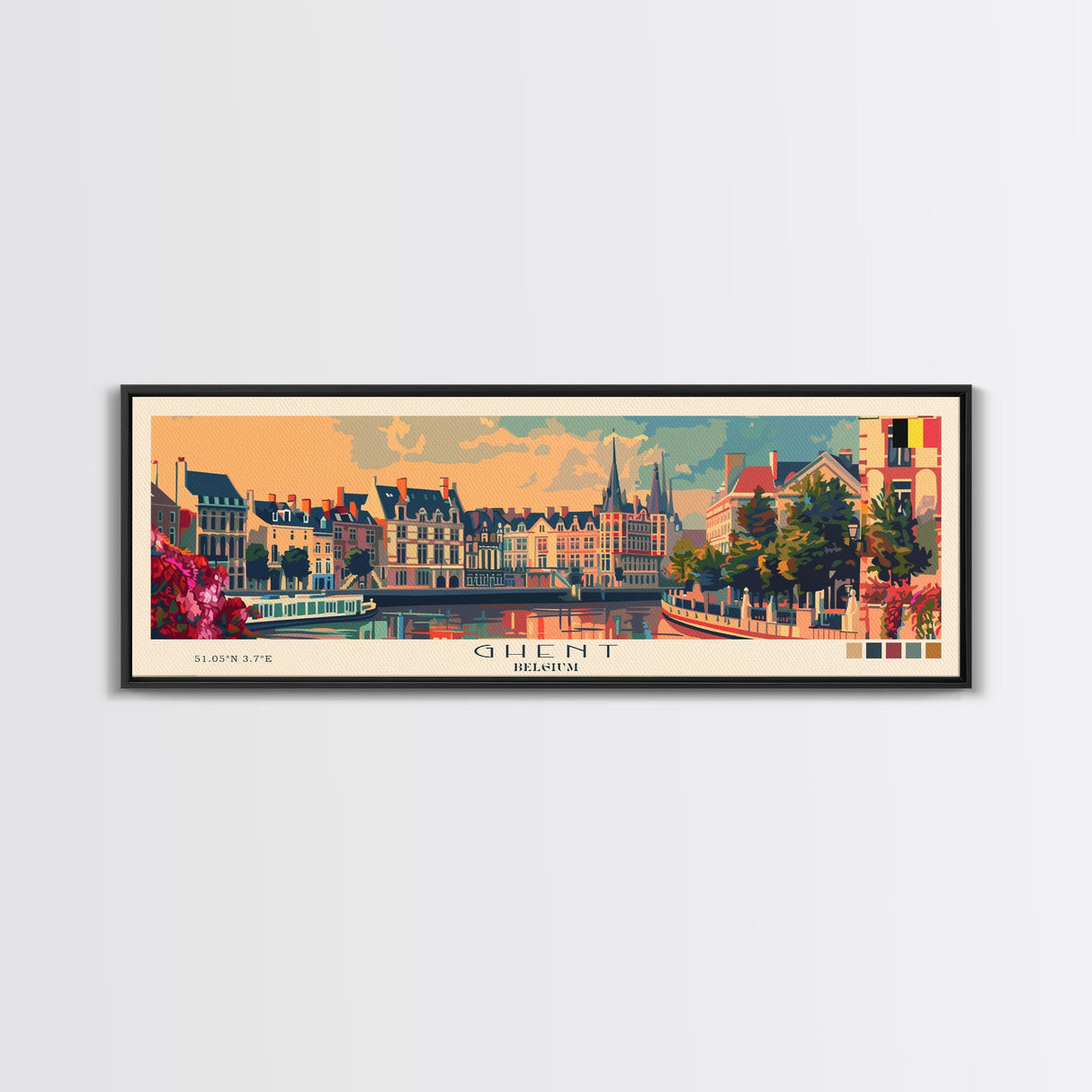 Ghent Belgium Wall Art, Panoramic Travel Poster, Panoramic Framed Canvas Print, City Wall Art, Wall Hanging Home Decor, Travel Art