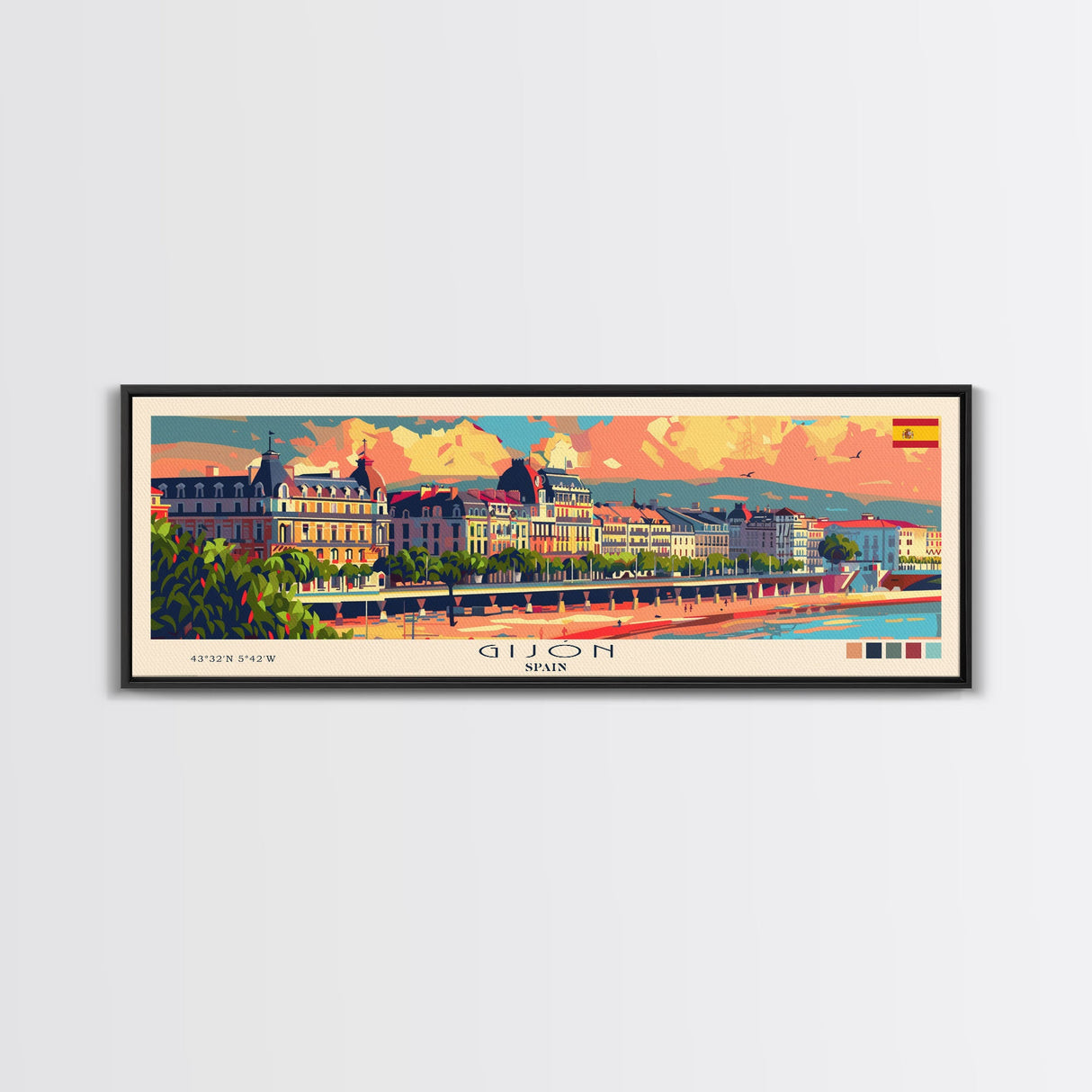 Gijón Spain Travel Print Wall Art, Panoramic City Art, Travel Art, Wall Decor, Vacation Gift, Framed Canvas Print Or Metal Art