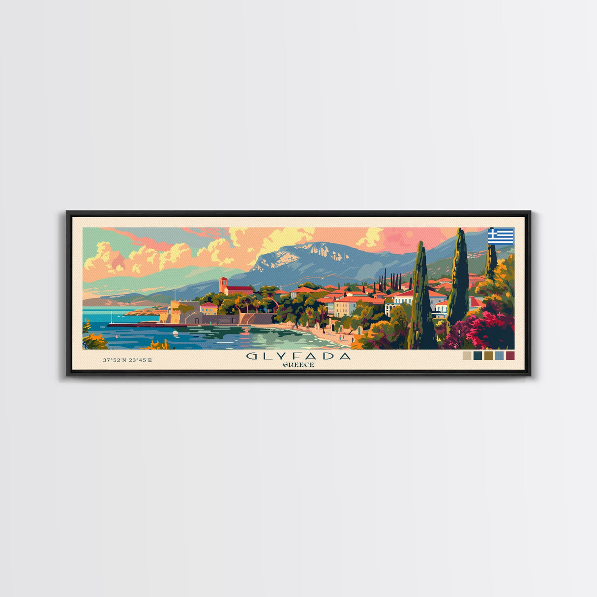 Glyfada Greece Wall Art, Panoramic Travel Poster, Panoramic Framed Canvas Print, City Wall Art, Wall Hanging Home Decor, Travel Art