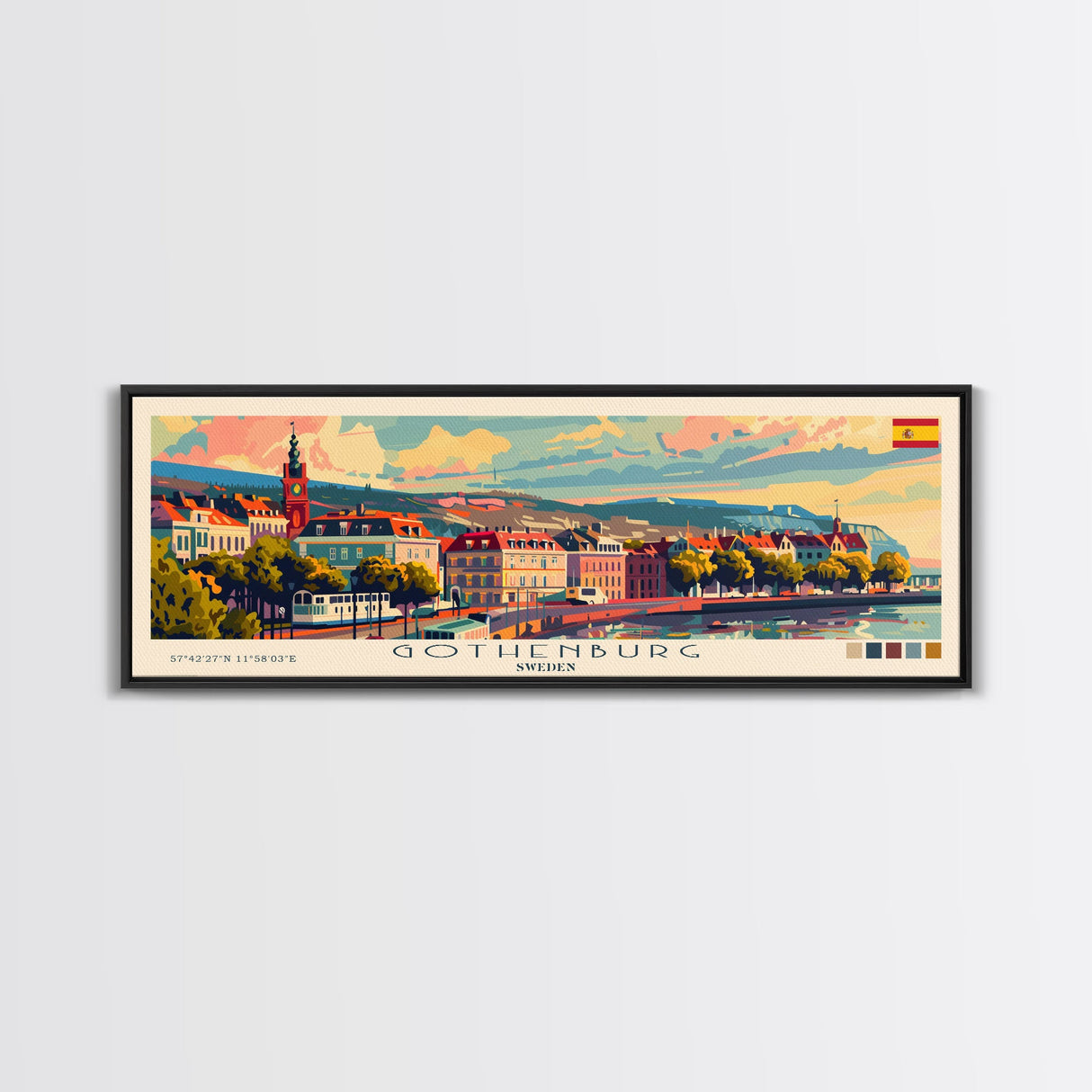 Gothenburg Sweden Travel Art, City Art, Framed Canvas Print or Metal Wall Art, Europe Travel Poster, Panoramic Wall Art, Extra Wide Wall Art