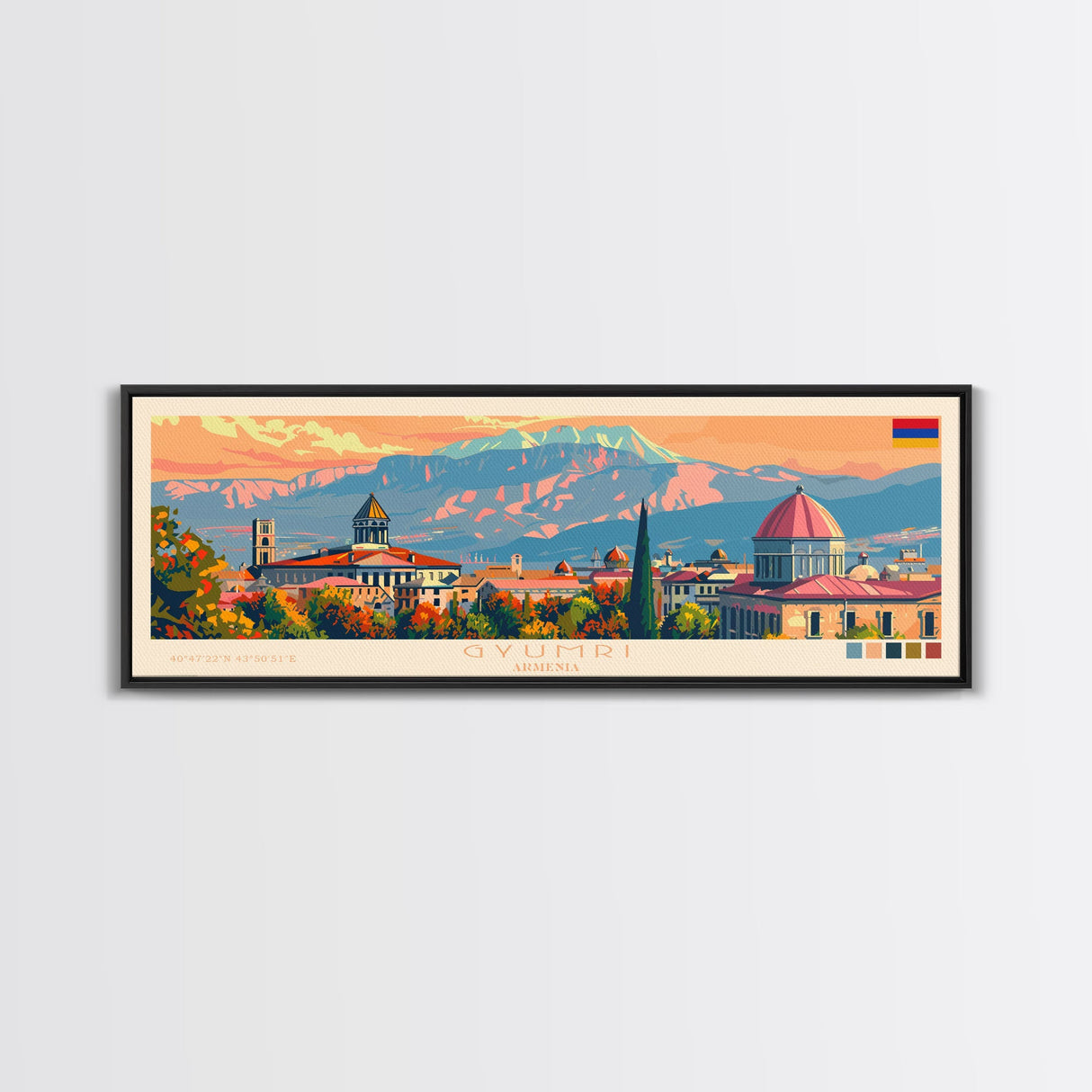 Gyumri Armenia Travel Print Wall Art, Panoramic City Art, Travel Art, Wall Decor, Vacation Gift, Framed Canvas Print Or Metal Art