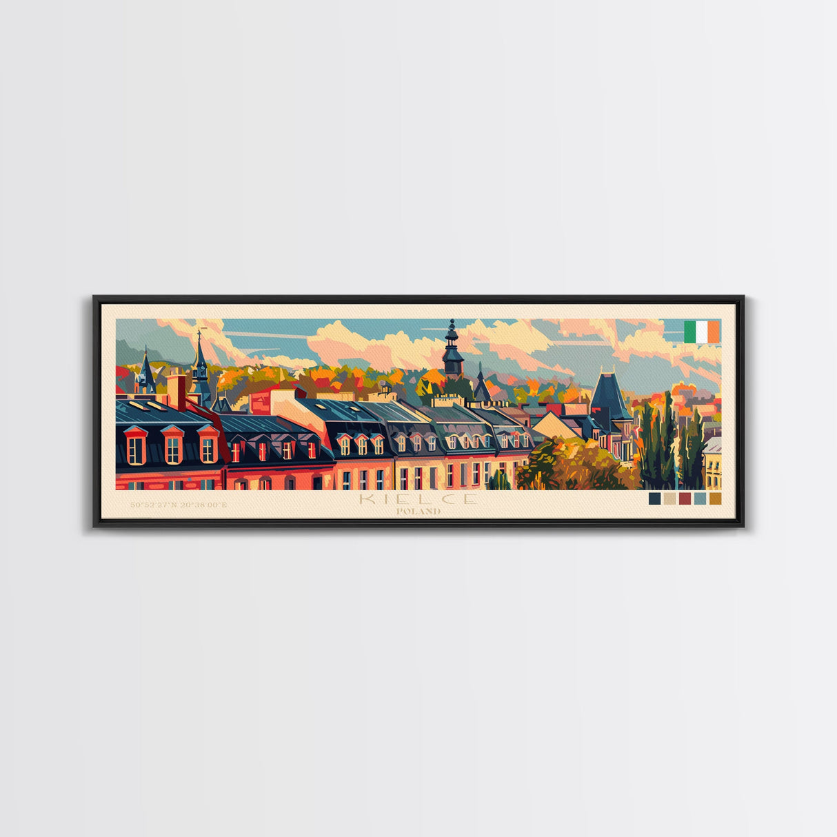 Kielce Poland Wall Art, Panoramic Travel Poster, Panoramic Framed Canvas Print, City Wall Art, Wall Hanging Home Decor, Travel Art