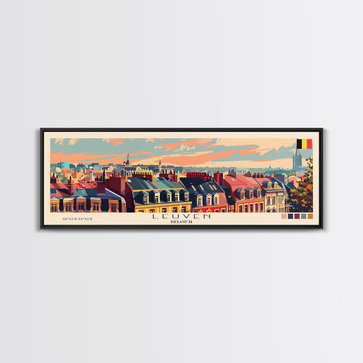 Leuven Belgium Travel Print Wall Art, Panoramic City Art, Travel Art, Wall Decor, Vacation Gift, Framed Canvas Print Or Metal Art