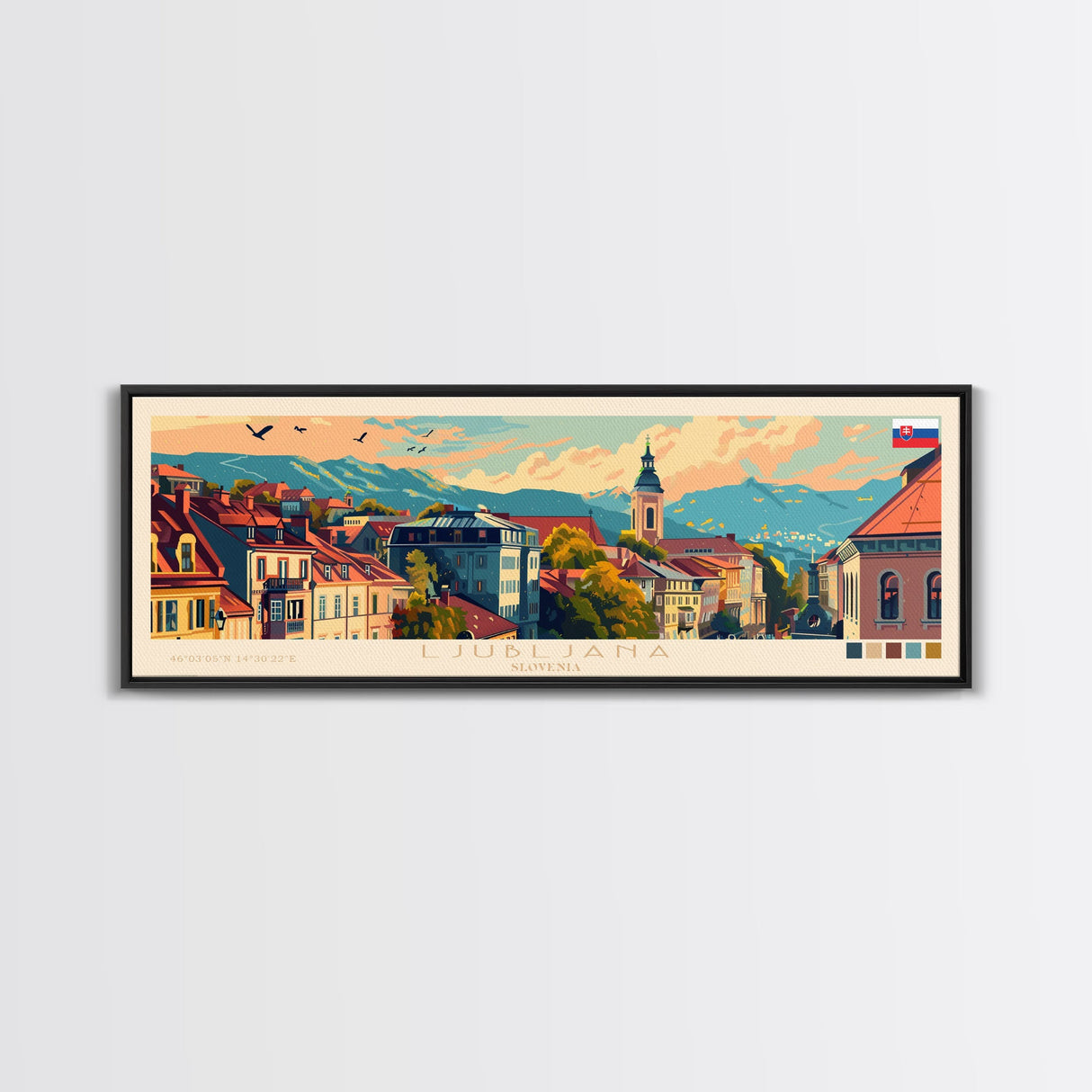 Ljubljana Slovenia Wall Art, Panoramic Travel Poster, Panoramic Framed Canvas Print, City Wall Art, Wall Hanging Home Decor, Travel Art