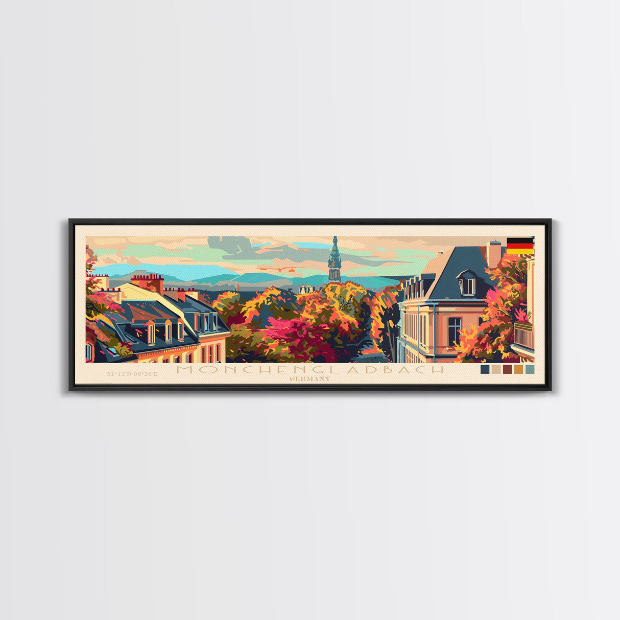 Monchengladbach Germany Travel Art, City Art, Framed Canvas Print or Metal Wall Art, Europe Travel Poster, Panoramic Wall Art, Extra Wide Wall Art