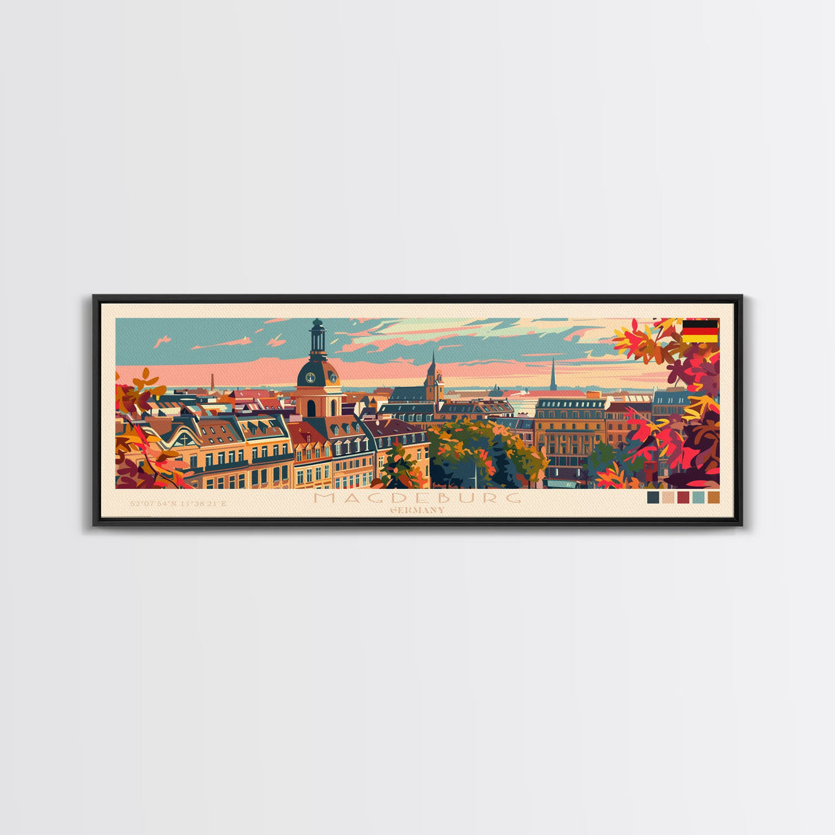 Magdeburg Germany Wall Art, Panoramic Travel Poster, Panoramic Framed Canvas Print, City Wall Art, Wall Hanging Home Decor, Travel Art