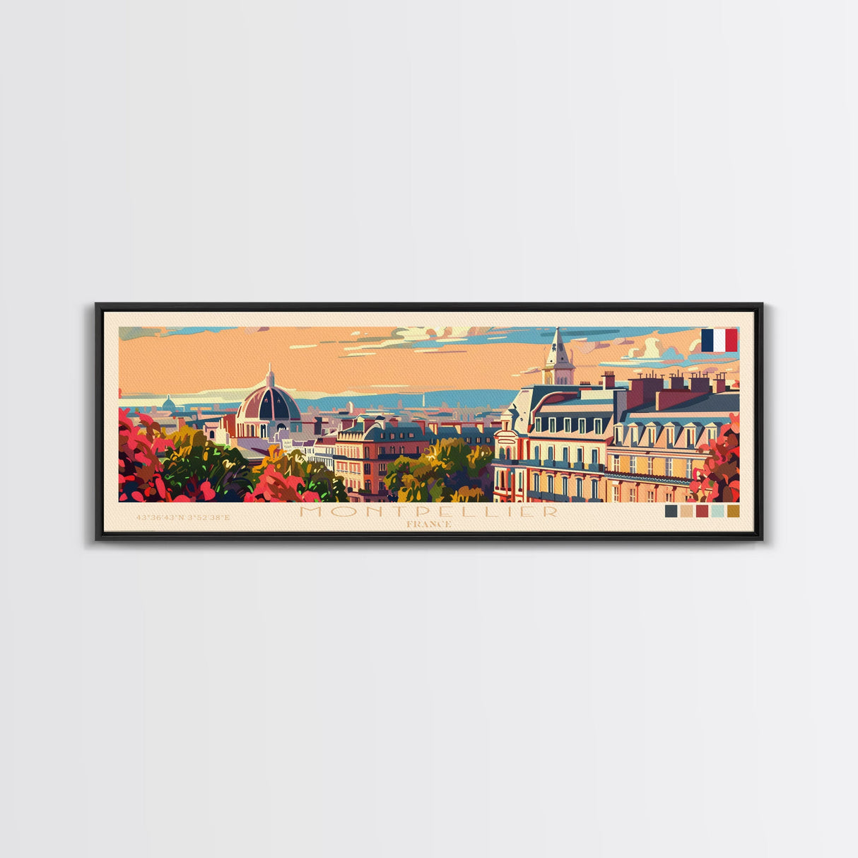 Montpellier France Wall Art, Panoramic Travel Poster, Panoramic Framed Canvas Print, City Wall Art, Wall Hanging Home Decor, Travel Art