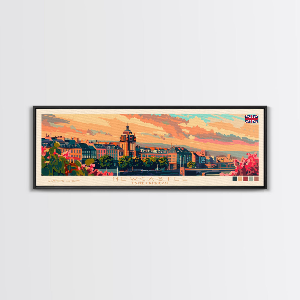 Newcastle United Kingdom Wall Art, Panoramic Travel Poster, Panoramic Framed Canvas Print, City Wall Art, Wall Hanging Home Decor, Travel Art