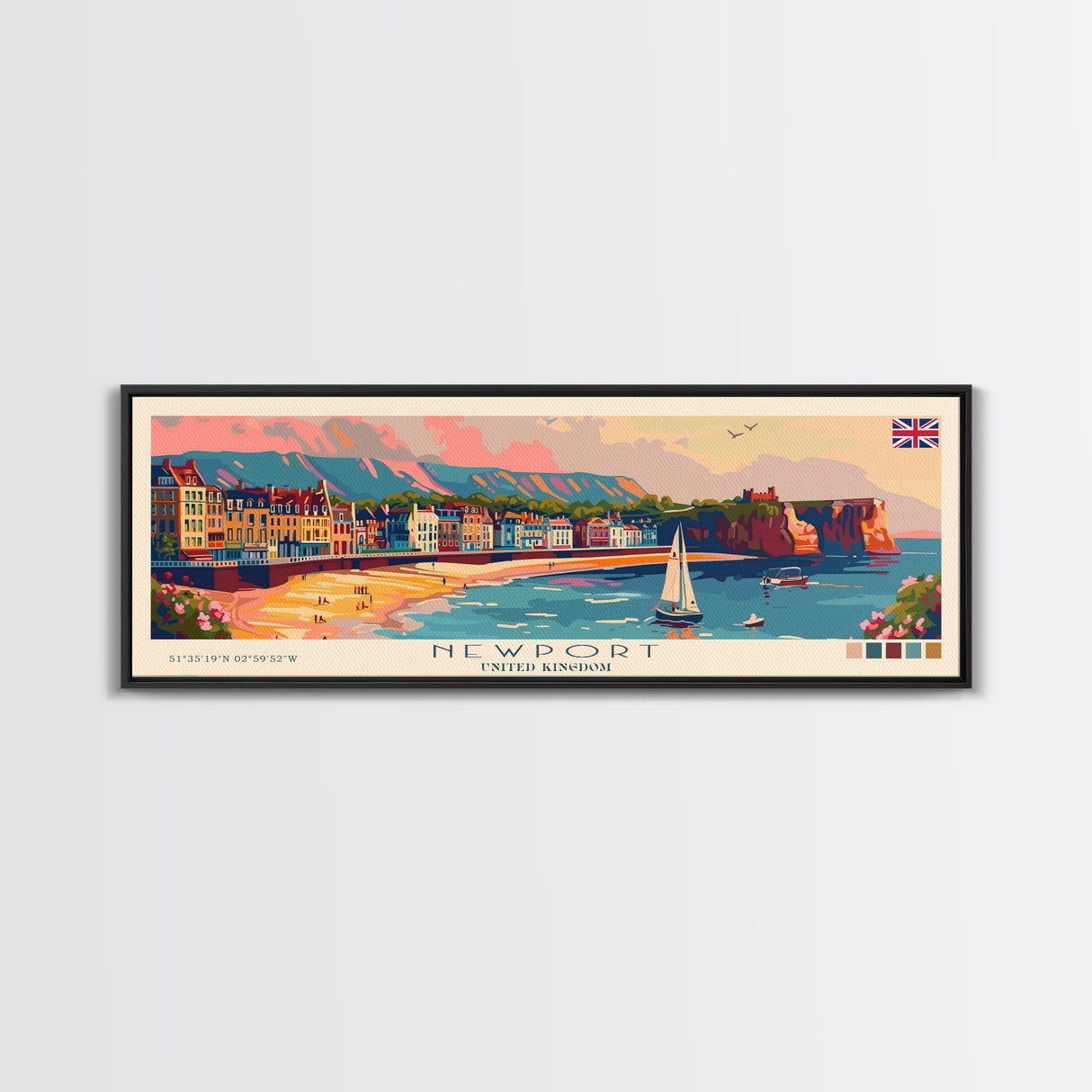 Newport United Kingdom Travel Print Wall Art, Panoramic City Art, Travel Art, Wall Decor, Vacation Gift, Framed Canvas Print Or Metal Art