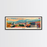 Niš Serbia Panoramic Travel Poster, Framed Canvas Print or Metal Wall Art, Travel Art, Home Decor, Panoramic Painting, Midcentury Art